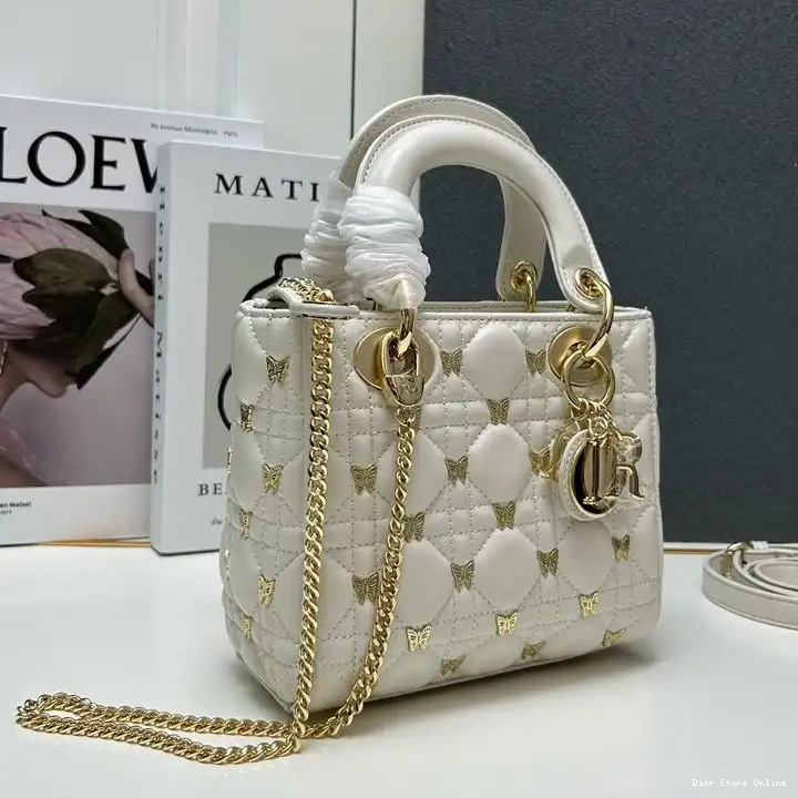 Cannage Mini Dior with Lady Bag Butterfly Studs White Lambskin 0501 Hot Sale